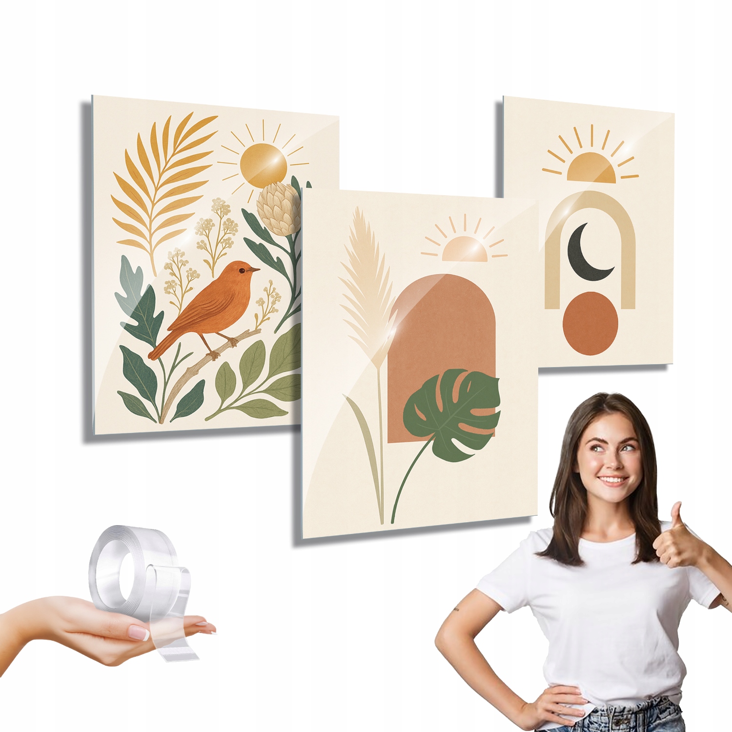 Sada tří obrazů 25x30 ve stylu Boho, minimalistický design do kuchyně