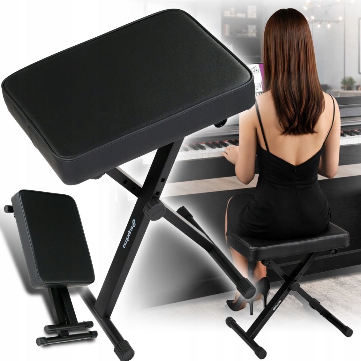ŁAWA DO PIANINA STOŁEK KEYBOARD KRZESŁO ORGANY STABILNY REGULOWANY SKŁADANY