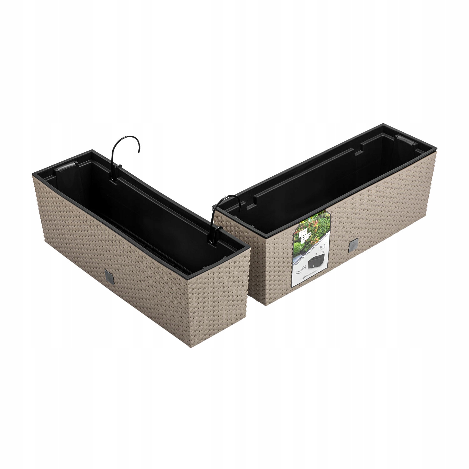 

2x Doniczka balkonowa DRC600W rattanowa z hakami