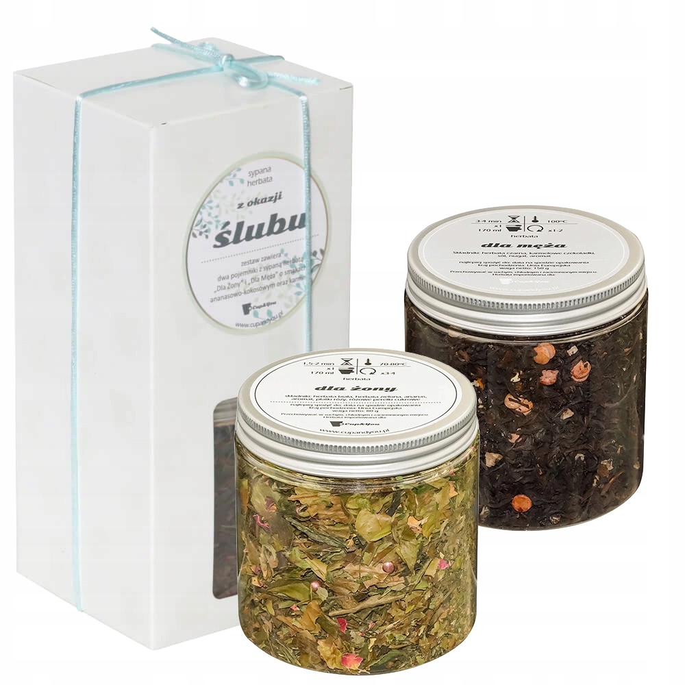 Zestaw prezentowy na Ślub Wesele sypana herbata biała i czarna Premium