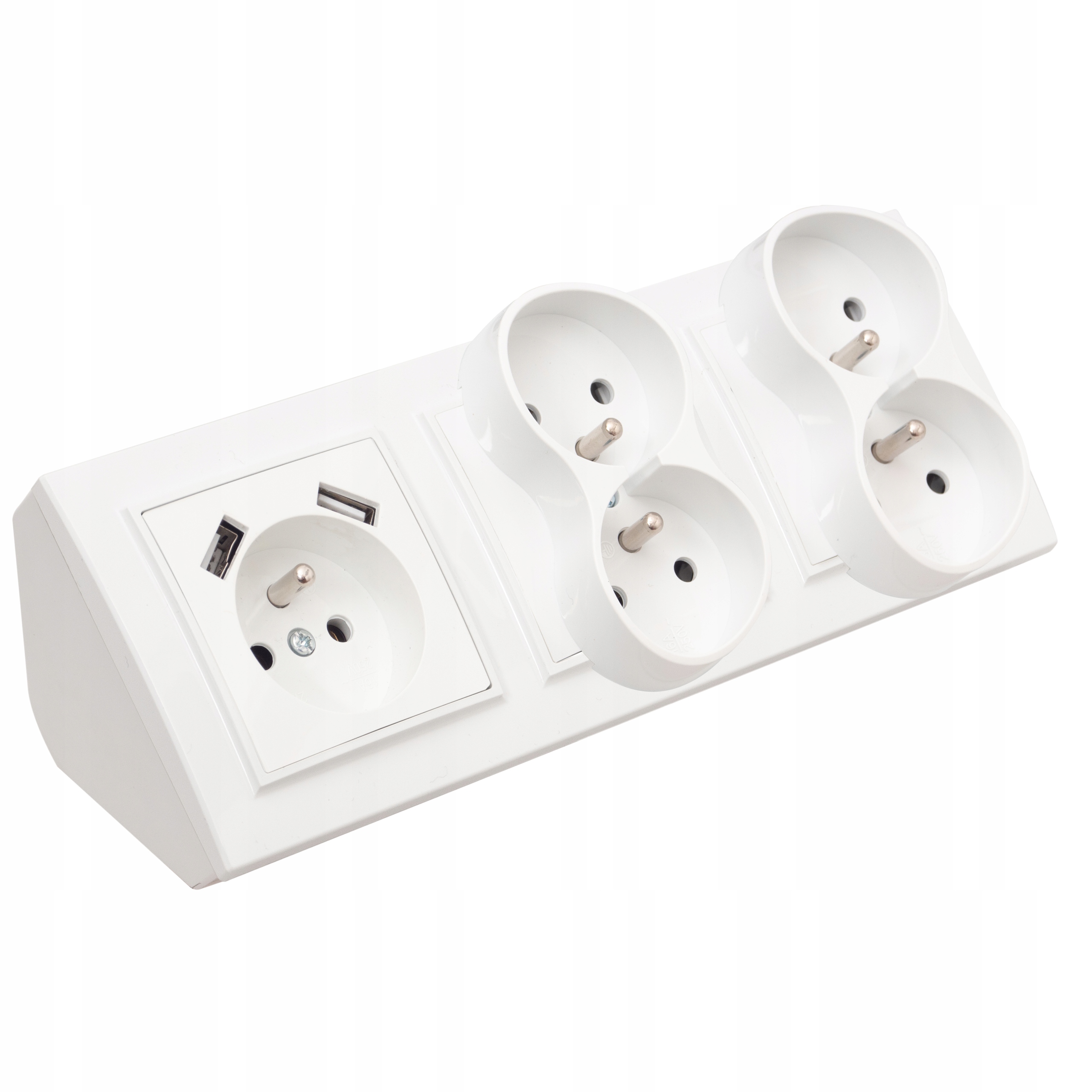 Gniazdo Pięciokrotne Meblowe Narożne Kuchenne USBX2 Biurkowe Białe Listwa