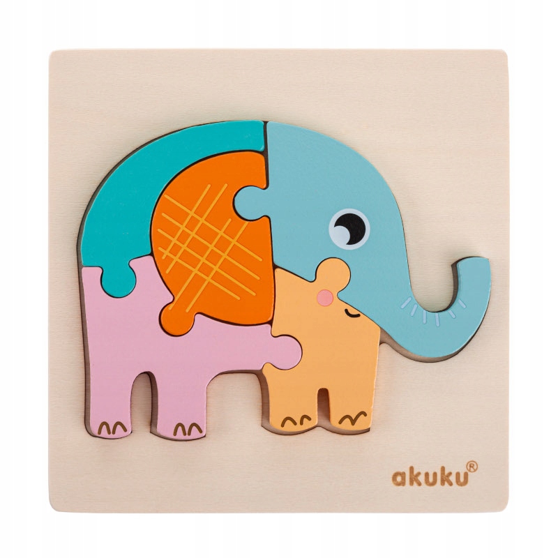 Prvé drevené puzzle Slon Skladačka Akuku 5el