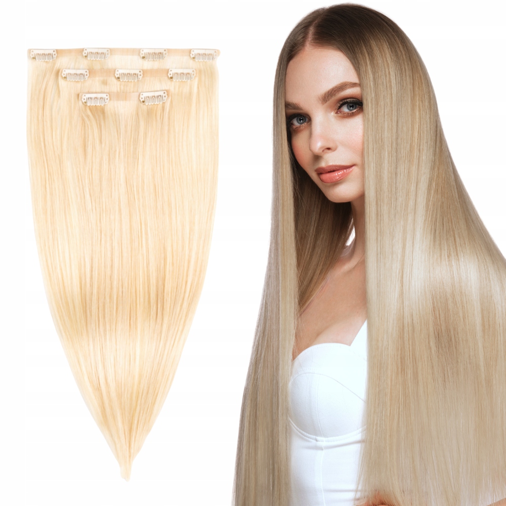 

Bezszwowe Clip In włosy naturalne 40 cm 3T #613/24
