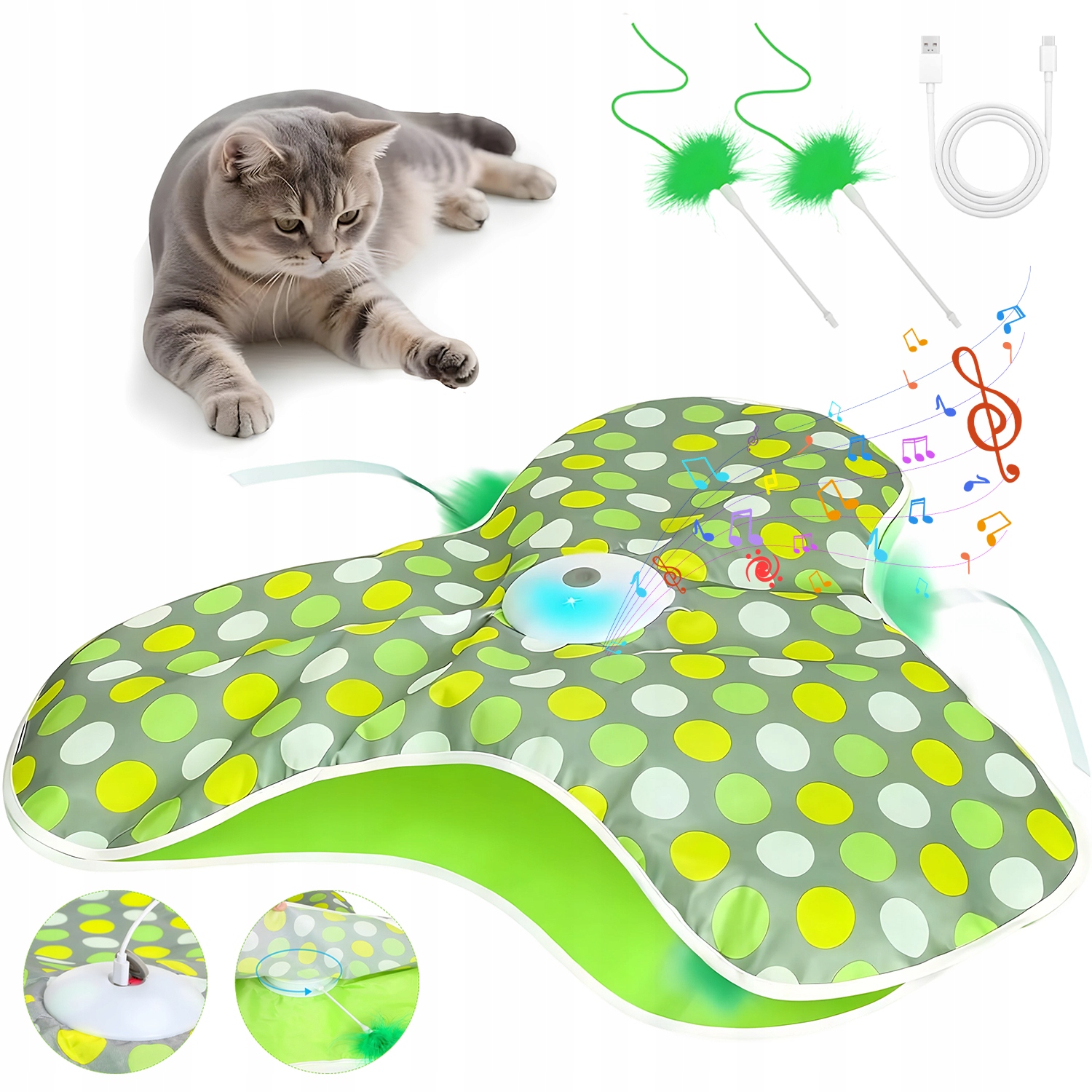 Levně Automatická Hrací Podložka Pro Kočky Zelená Usb Nabíjení