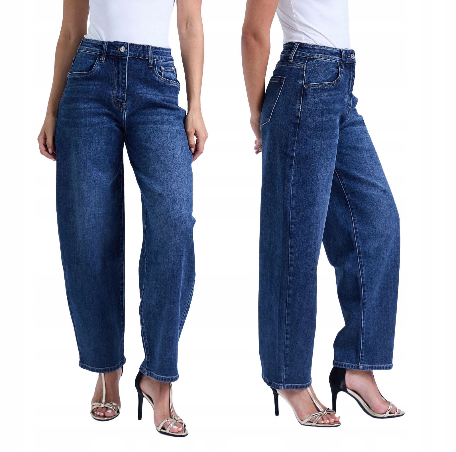 M.sara Spodnie Balloon Fit Jeansy Z Szerokimi Nogawkami Piękny Pasek