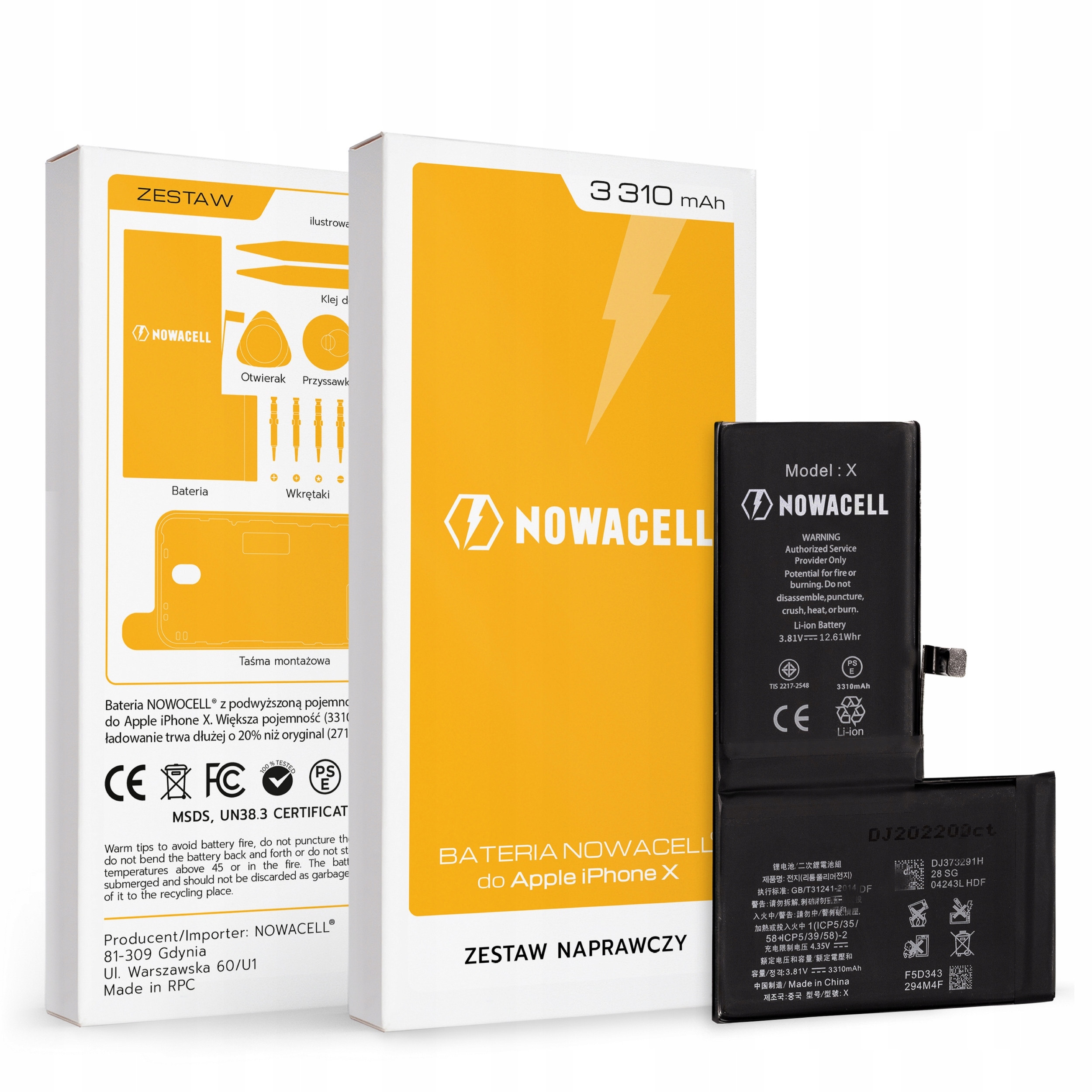 Bateria NOWACELL do iPhone X - pojemność 3500mAh Pojemność akumulatora 3500 mAh