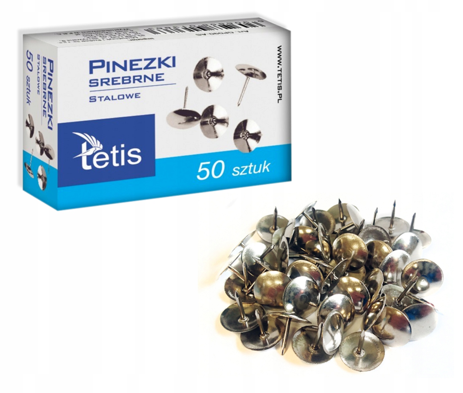 

Pinezki Srebrne Stalowe 50szt GP090-AS Tetis