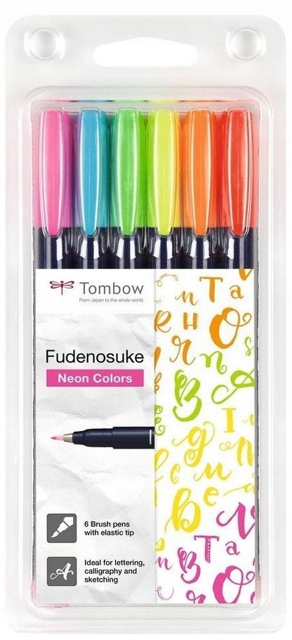Školní potřeby pro děti, Fixy , štětec, pen Fudenosuke, 6 barev