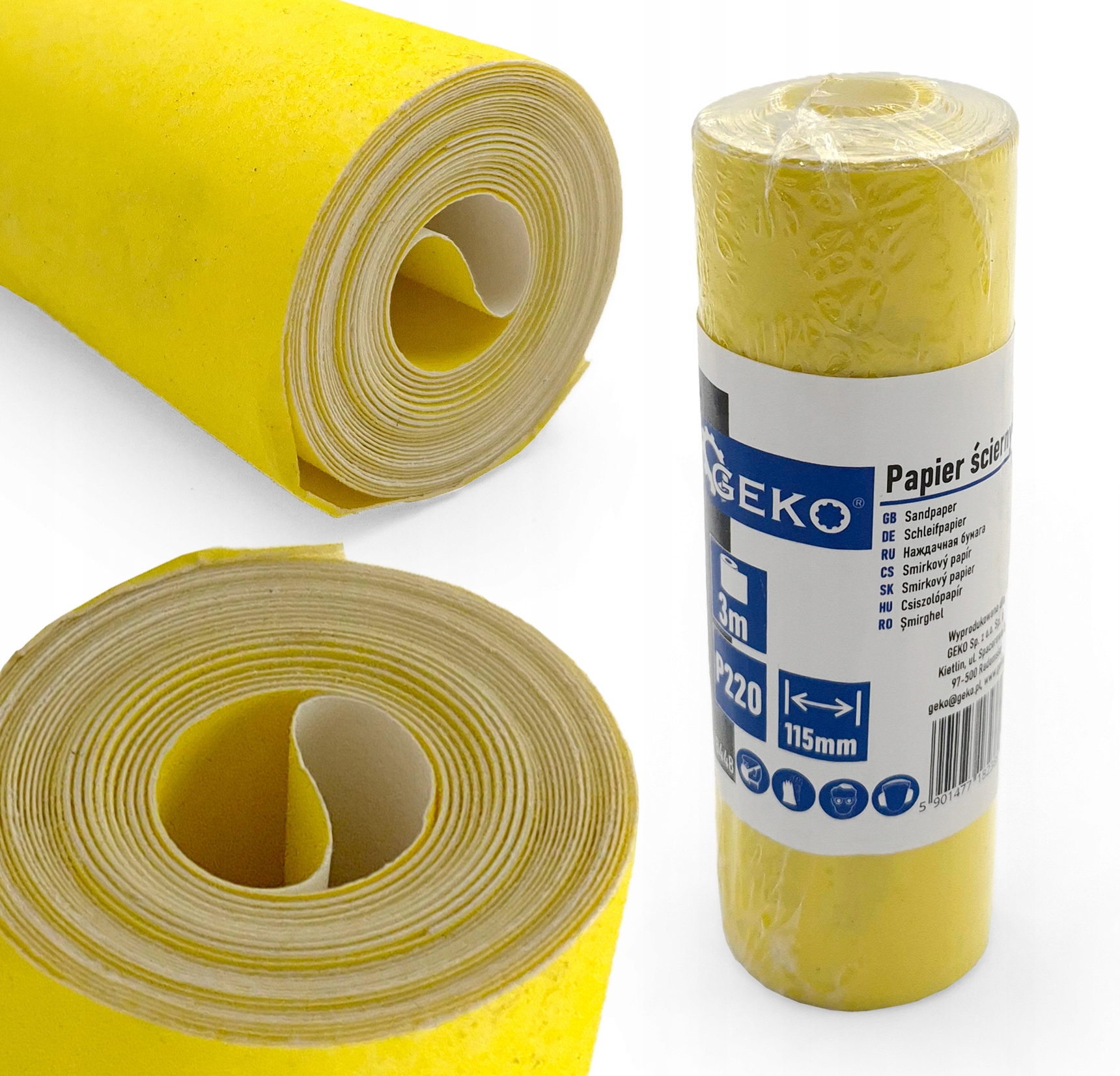 Papier ścierny rolka 115mm x 3m P220 Uniwersalny Płótno papieru ściernego