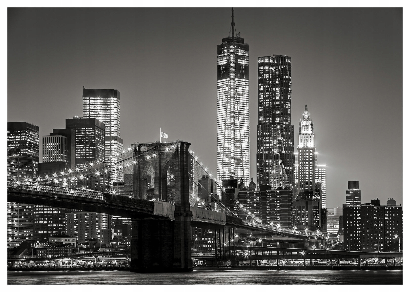 Vliesová fototapeta New York v noci Brooklynský most 350x250 lepidlo