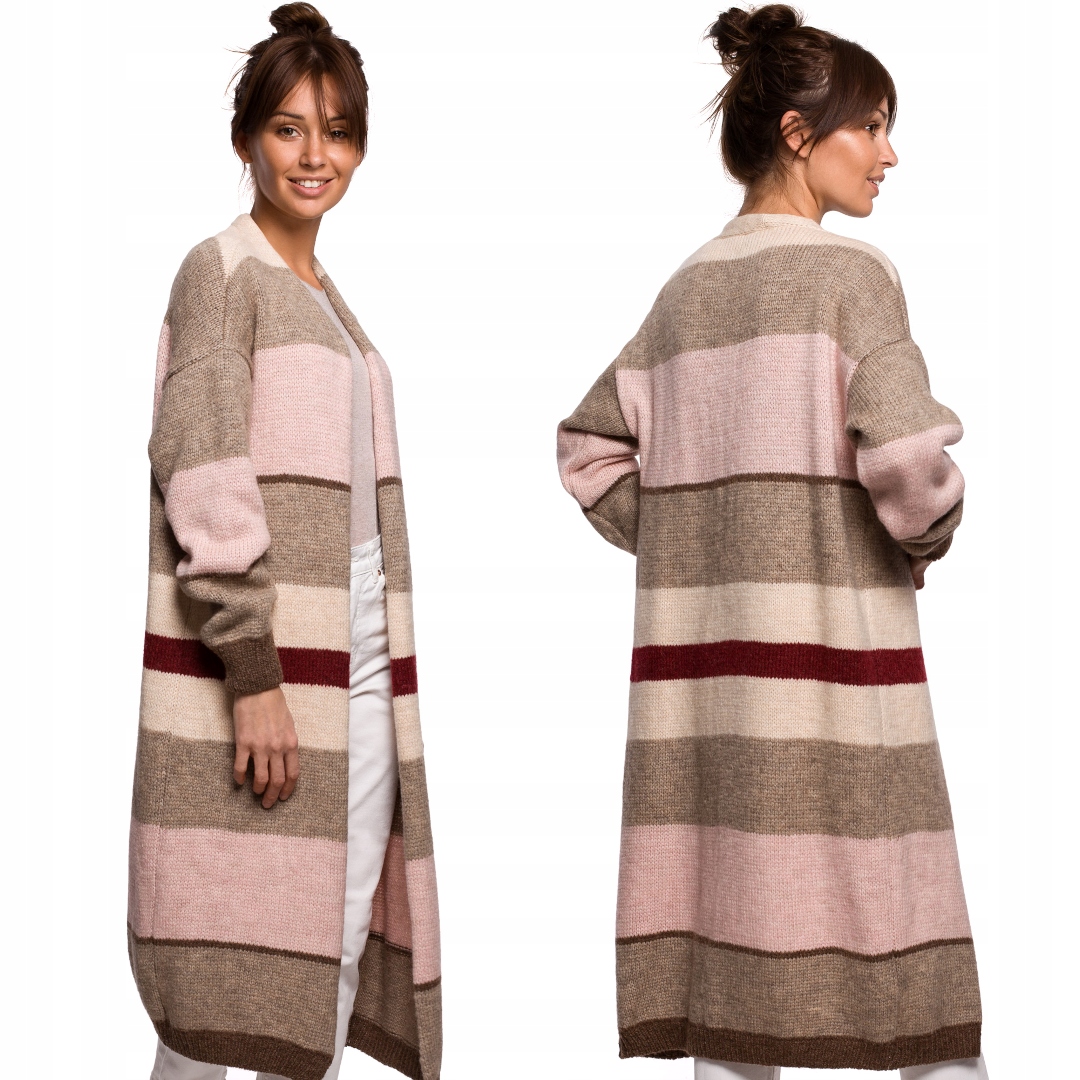 

Długi Kardigan w pasy Ciepły sweter 40/42 L/XL