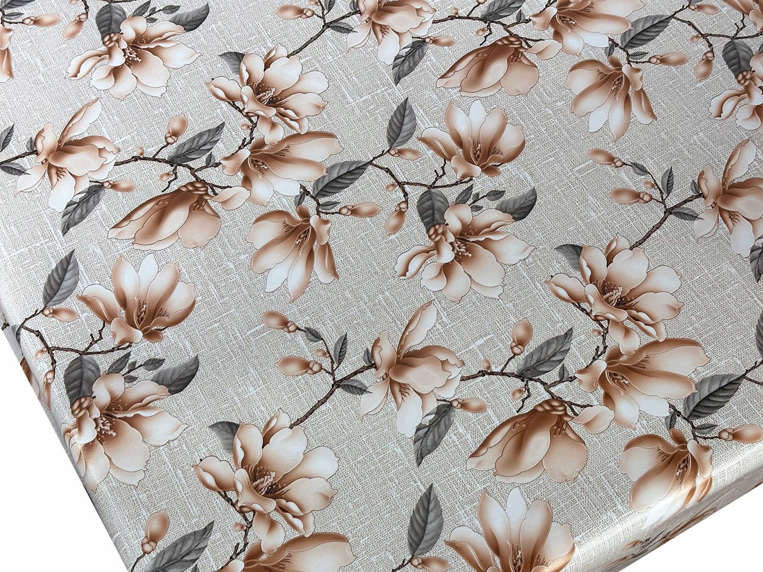 Cerata na Metry Obrus Ceratowy na Wymiar Beżowy Kwiaty 120x140 cm Długość 120 cm