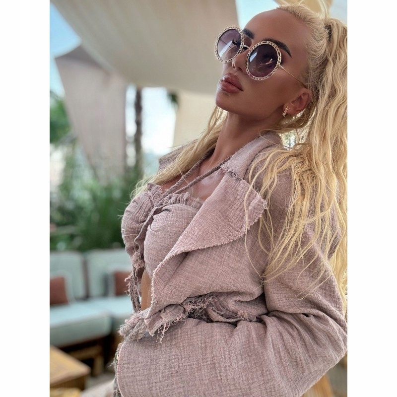 BOHEME BLAZER - bawełniana marynarka z muślinu - JUST UNIQUE M/L Różowy Wzór dominujący bez wzoru