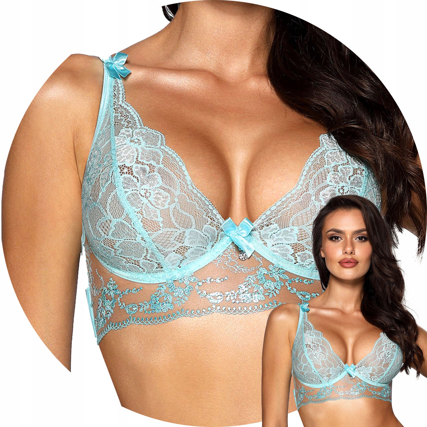 Axami V-10121 Podprsenka Měkký krajkový polokorzet modrá 70D