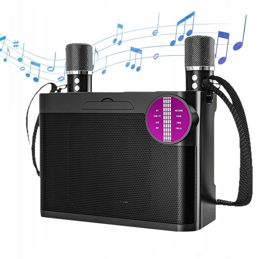 Sada Pro Karaoke Reproduktor Se 2 Mikrofony, Přenosný Bluetooth Tf Aux Led