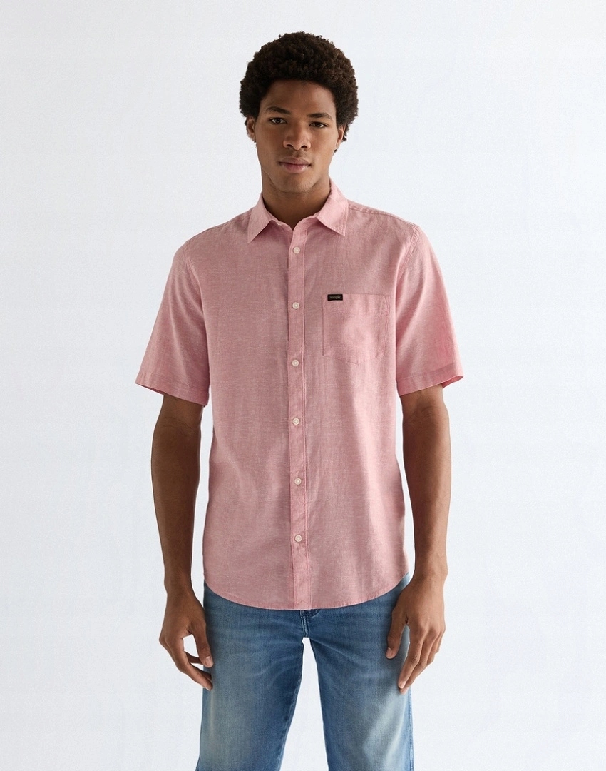 Pánská košile Wrangler Ss 1 Pkt Shirt Dusty Rose 112378045 M