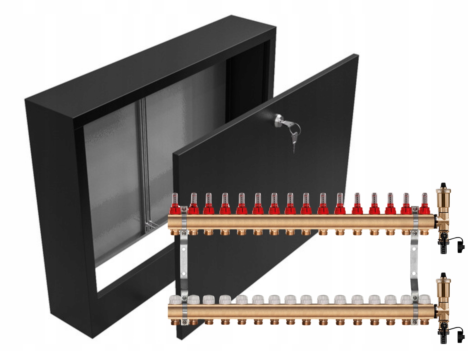 Mosazný Rozdělovač 16 Sekcí Nástěnná Skříňka Černá