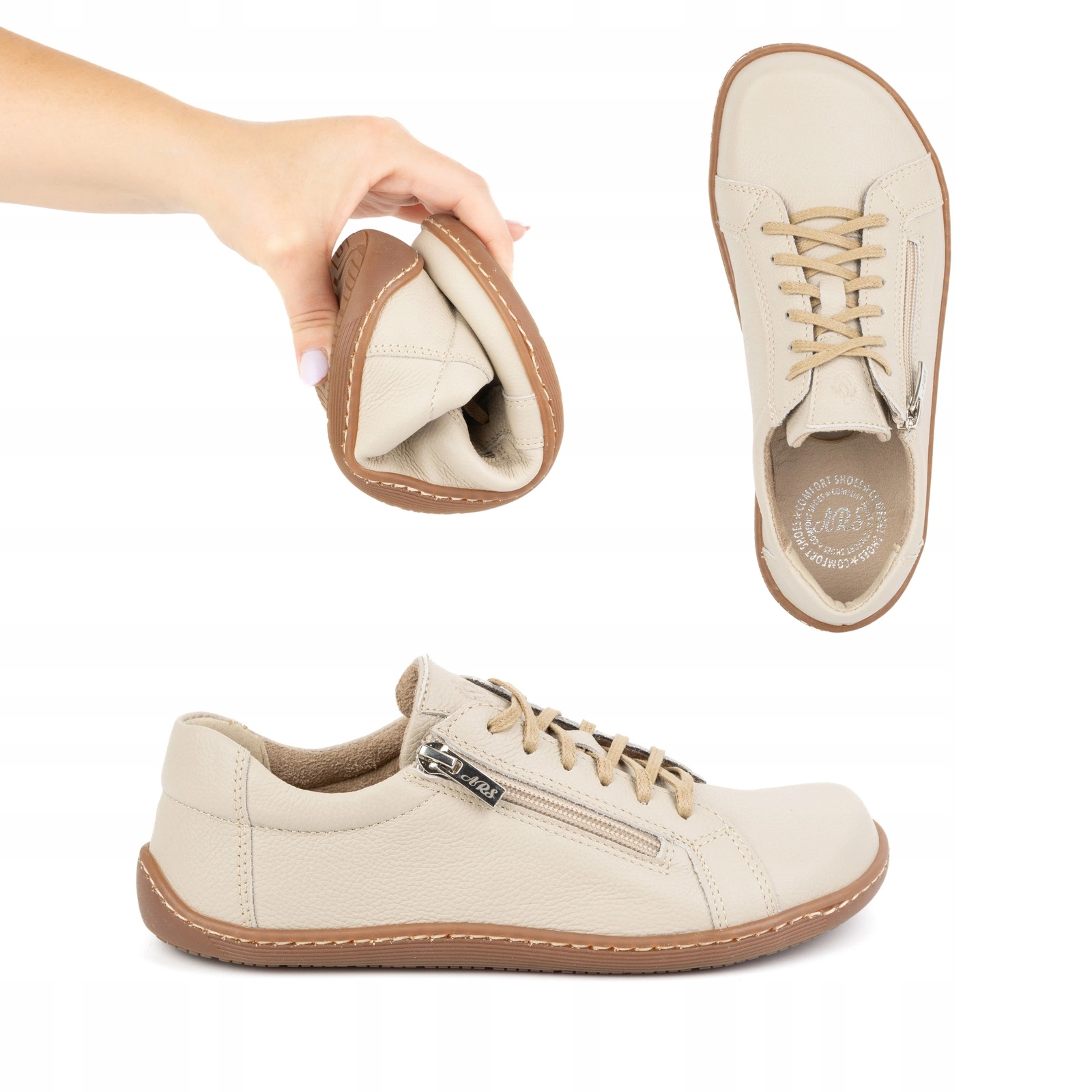 Dámské minimalistické kožené barefootové boty model 1243 béžové 40