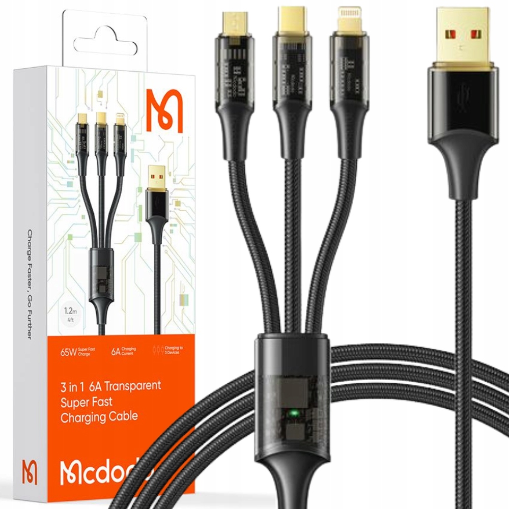 

Mcdodo Kabel Micro Usb Lightning Usb-c 3W1 6A 100W