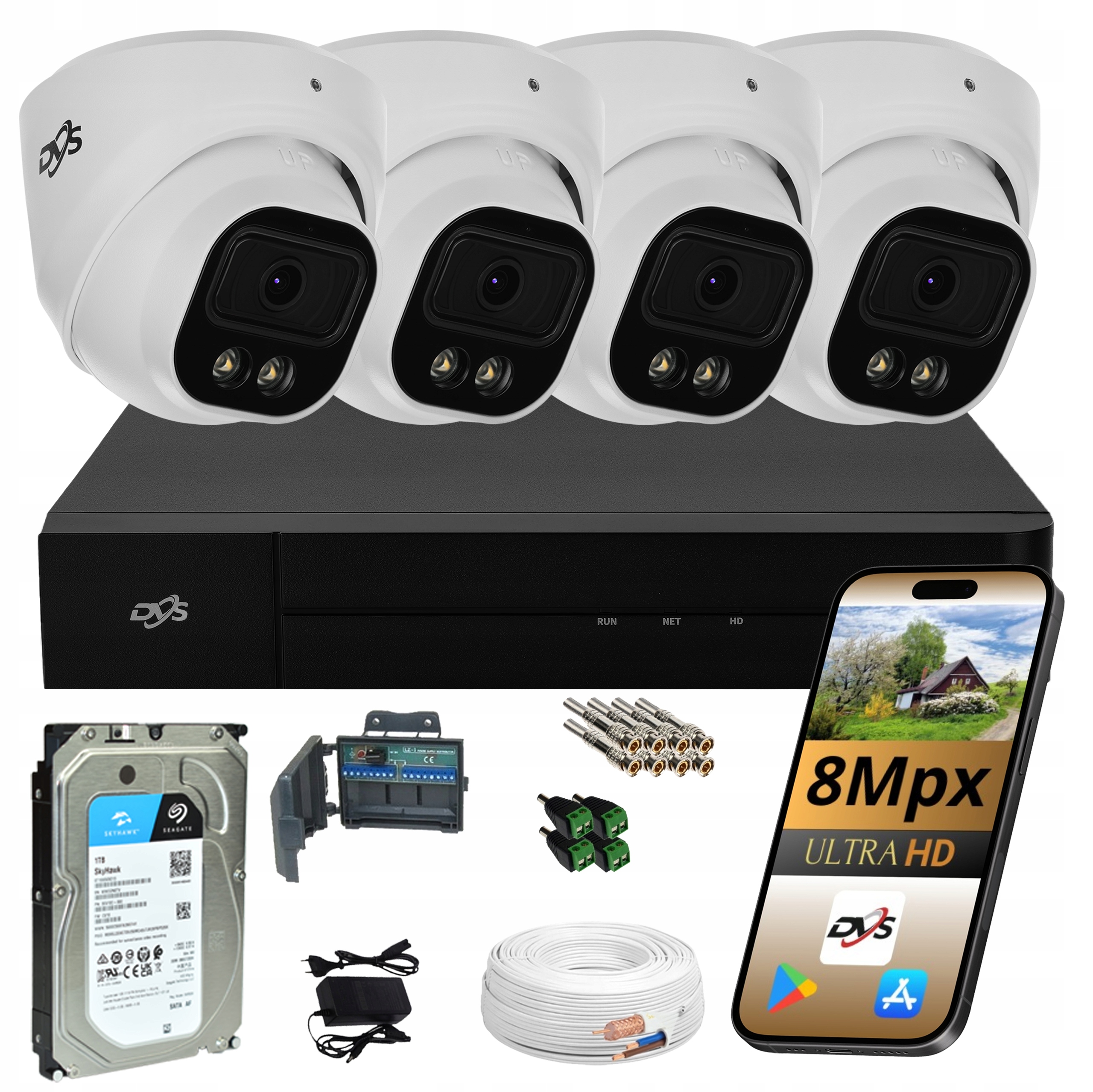 Sada 4 Kamer Pro Monitorování Analogové Venkovní Dual Light 8Mpx Disk 1T