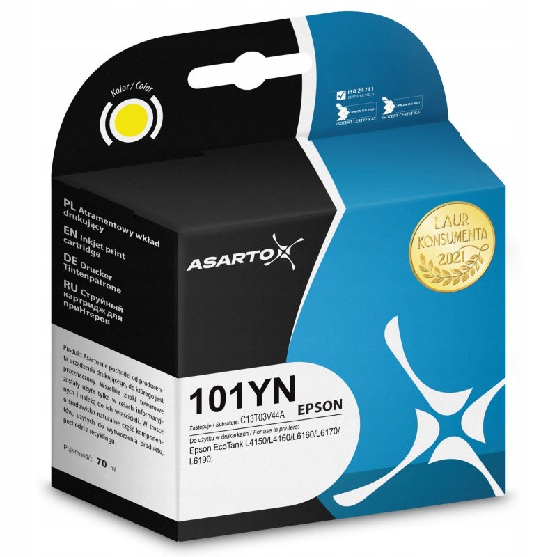 Tusz Asarto do Epson 101YN C13T03V44A 70 ml yellow