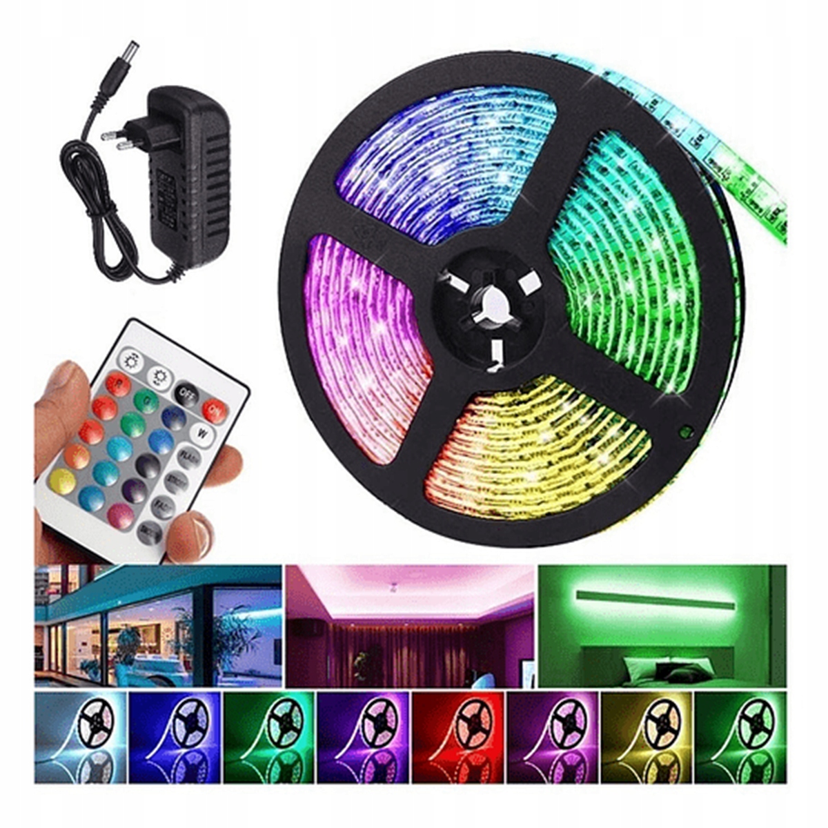 Wodoodporna TAŚMA LED RGB SMD 5M Kolorowa + PILOT DO REGAŁU PÓŁKI SZAFKI Moc 12 W