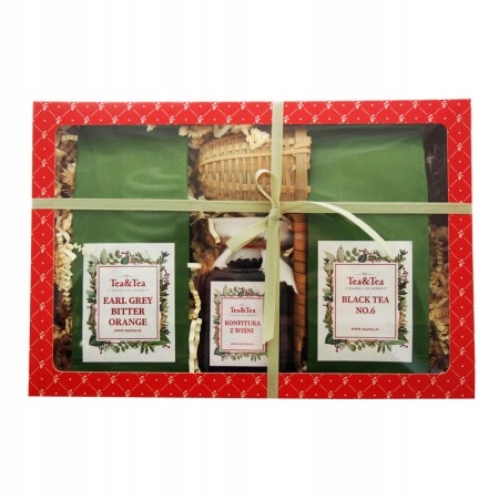 Sada s čajem, konfiturou a spařovací jednotkou.