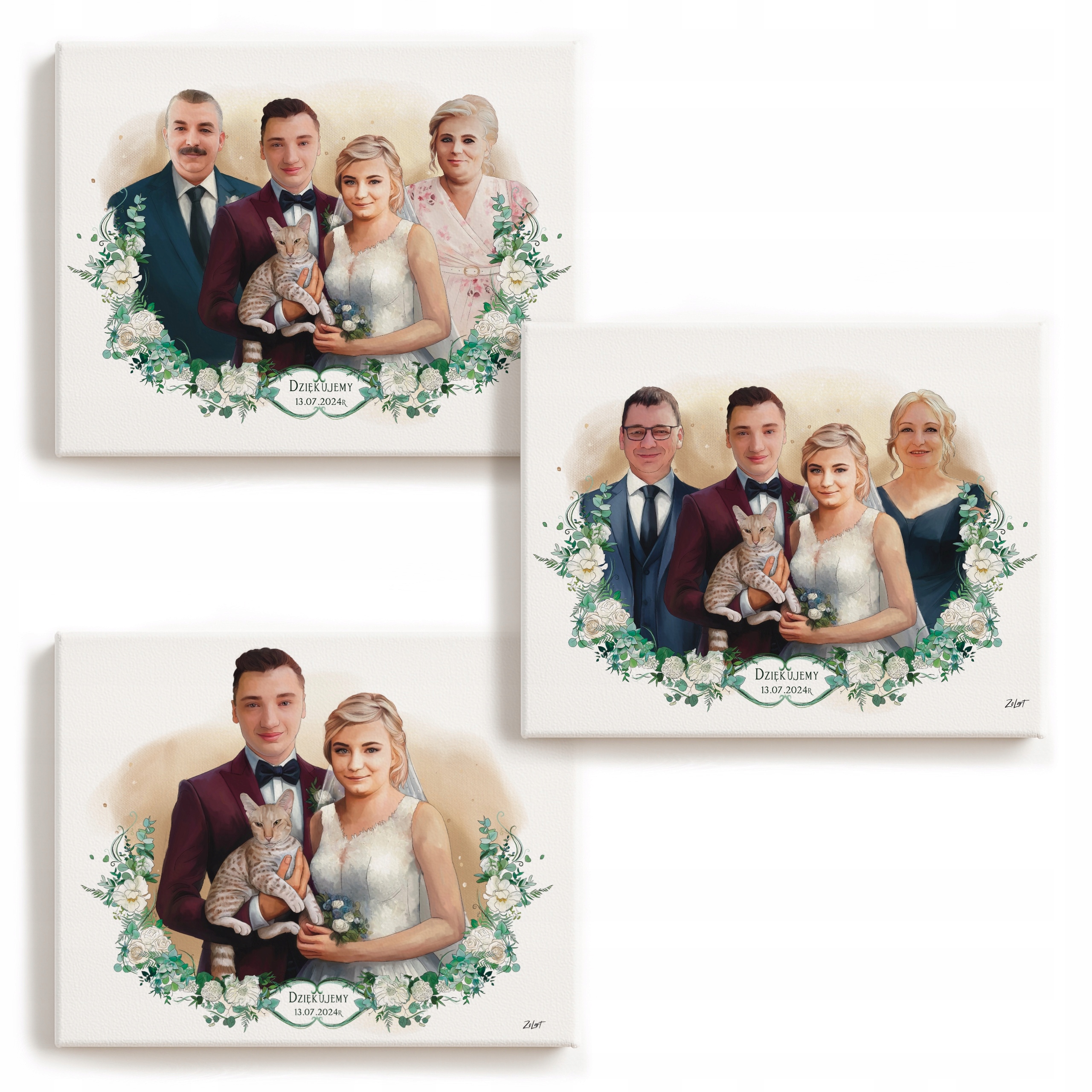 Sada 3 portrétů jako poděkování rodičům Styl Malířský obraz 30x40