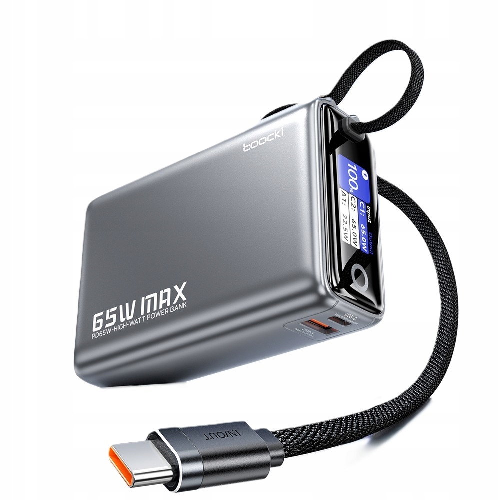Powerbank Toocki 20000mAh Pd 65W Kabel Usb-c Led