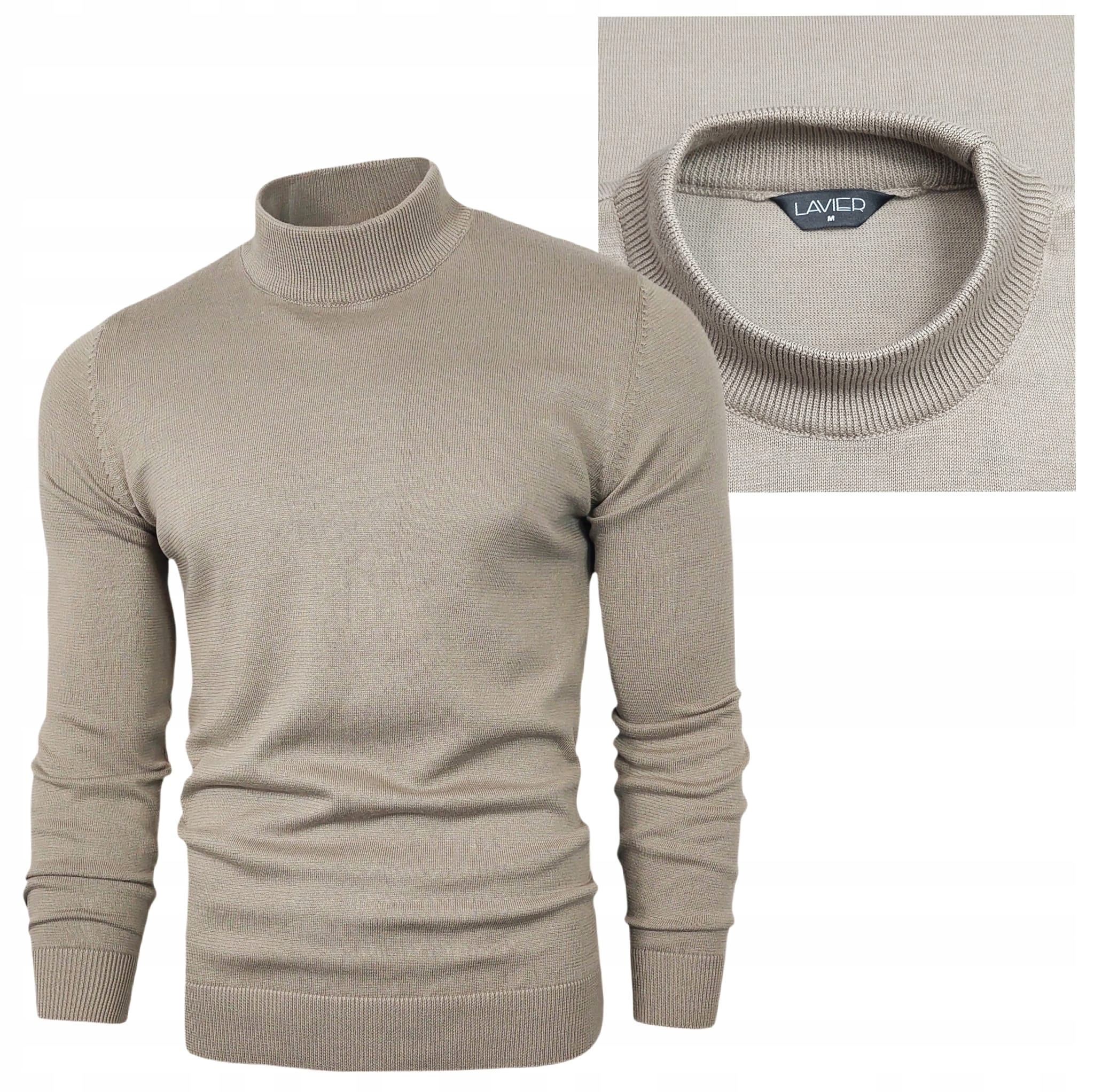 Pánský rolák Lavier 100% Bavlna pohodlný svetr se stojáčkem béžový vel. M