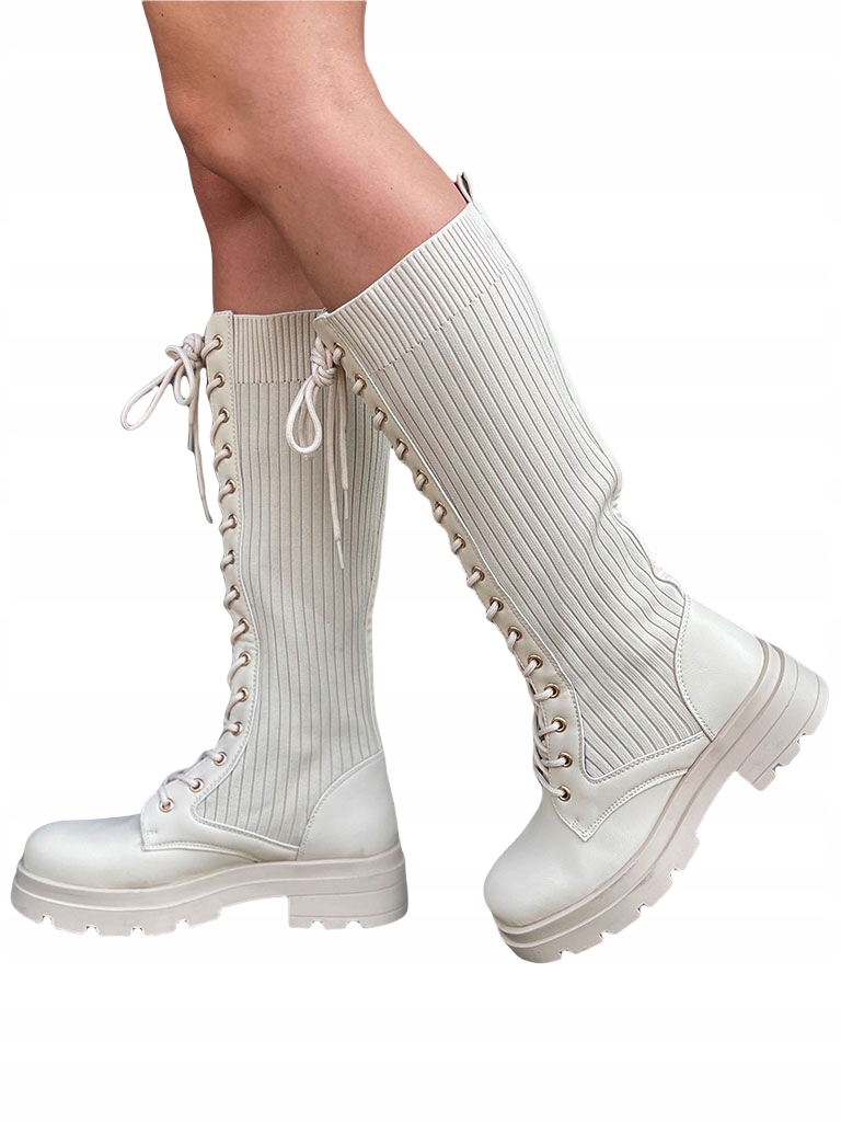 Dámské Kozačky S Elastickým Svrškem, Béžové, Velikost 40