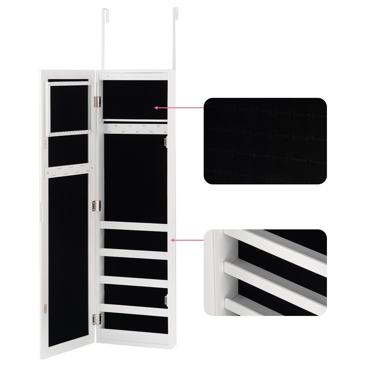 SZAFKA NA BIŻUTERIĘ Z LUSTREM I DIODAMI LED Szerokość mebla 30 cm