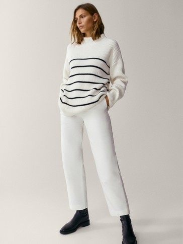 Massimo Dutti proste spodnie kremowe wysoki stan 34