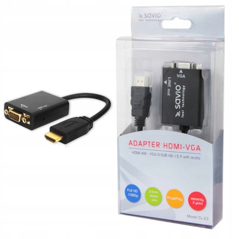 Przejściówka Adapter Hdmi do Vga 15 pin ż audio dźwięk Savio CL-23