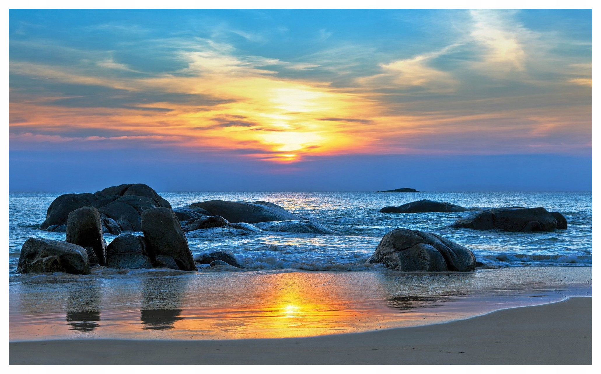 Fototapeta vlies západ slnka more pláž obloha kamene 368x254 lepidlo