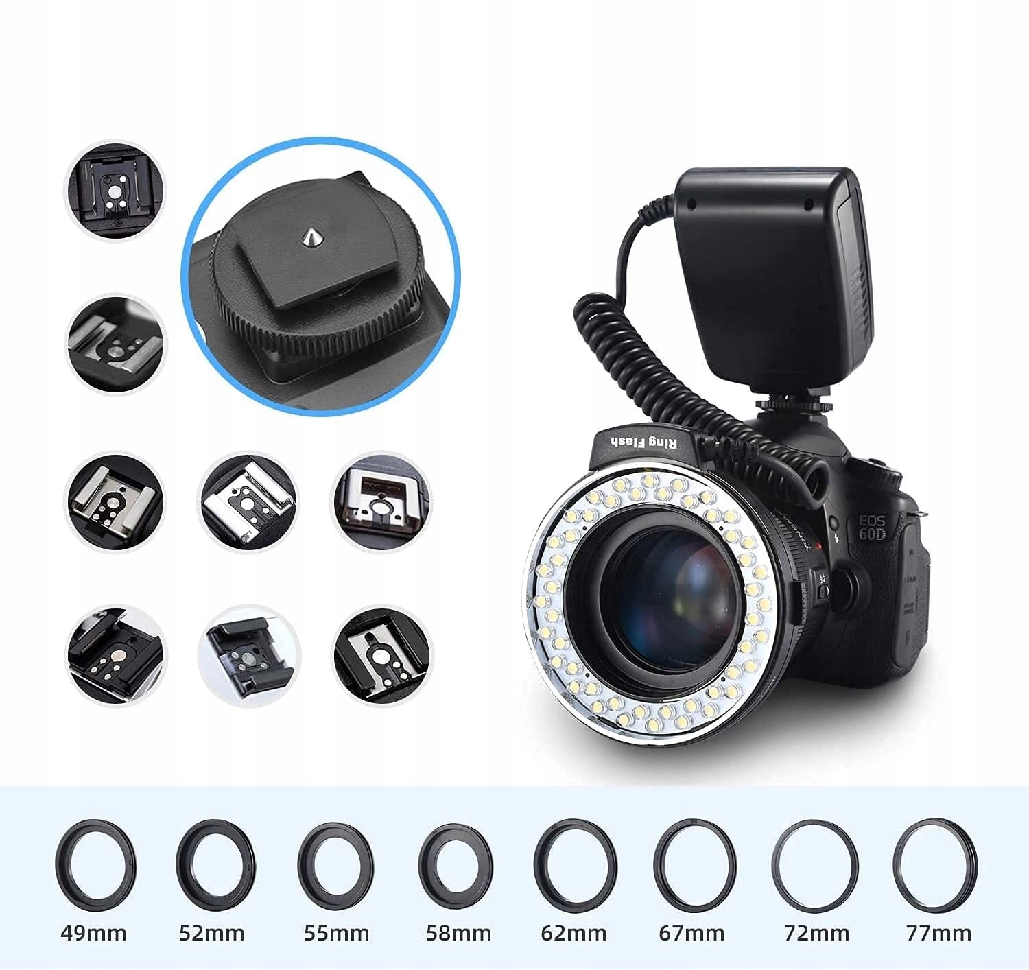 LAMPA BŁYSKOWA Z 48 DIODAMI LED 8 ADAPTERÓW Marka bez marki