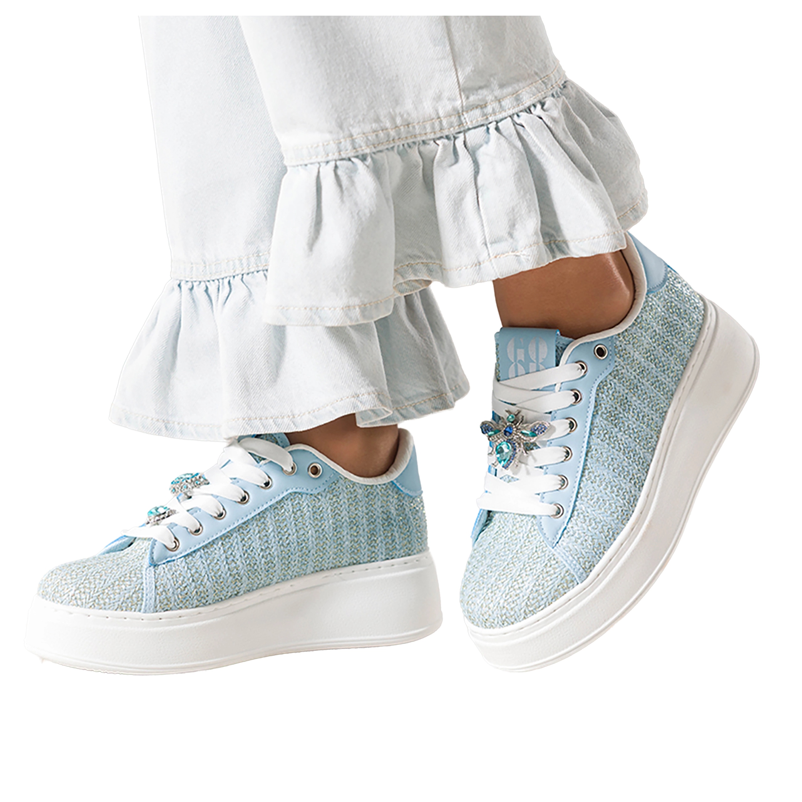 Sneakersy Modré Dámské Sportovní Platforma Pletené Šněrovací vel. 41