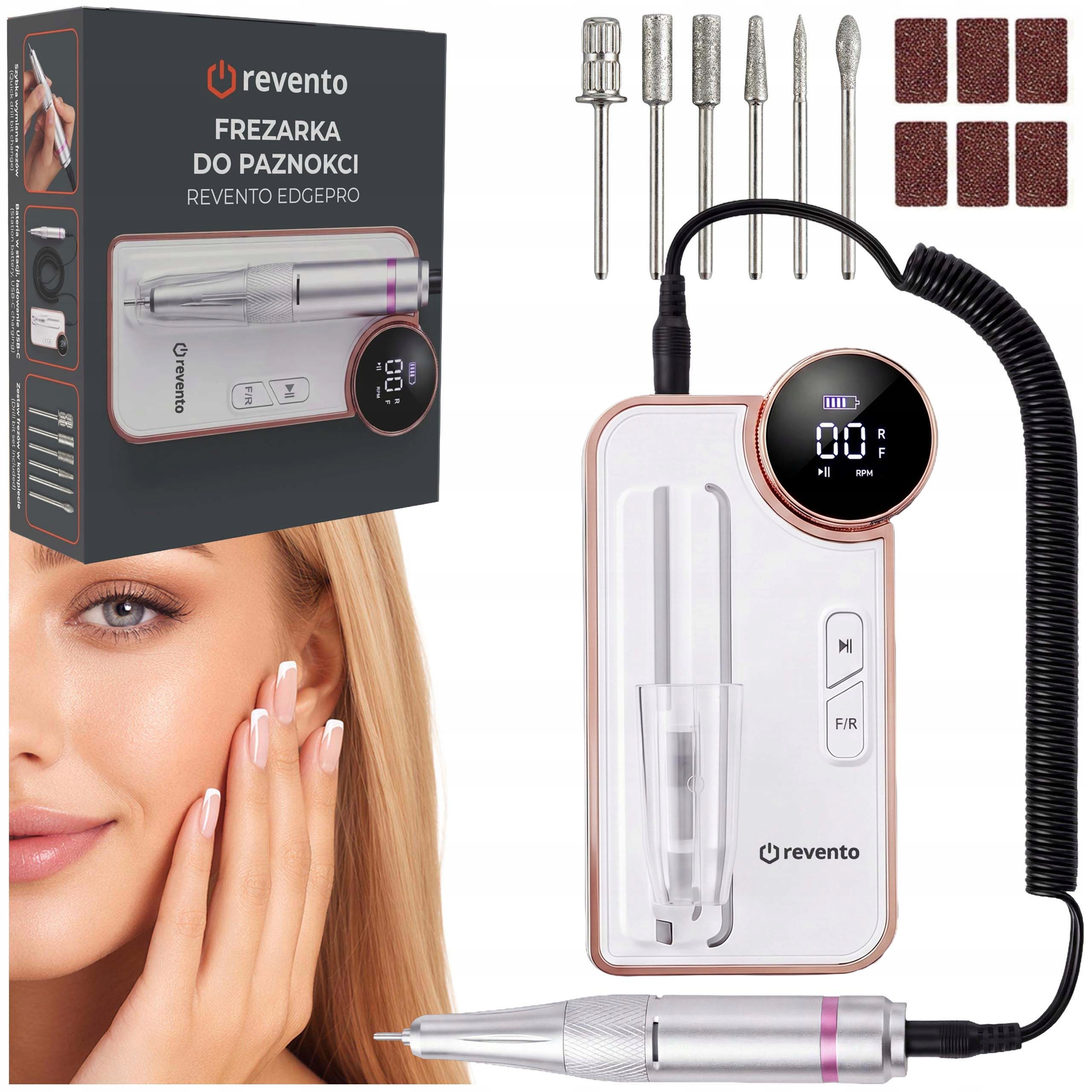 Frezarka Do Paznokci Bezprzewodowa Profesjonalna Mocna Manicure Duży Zestaw