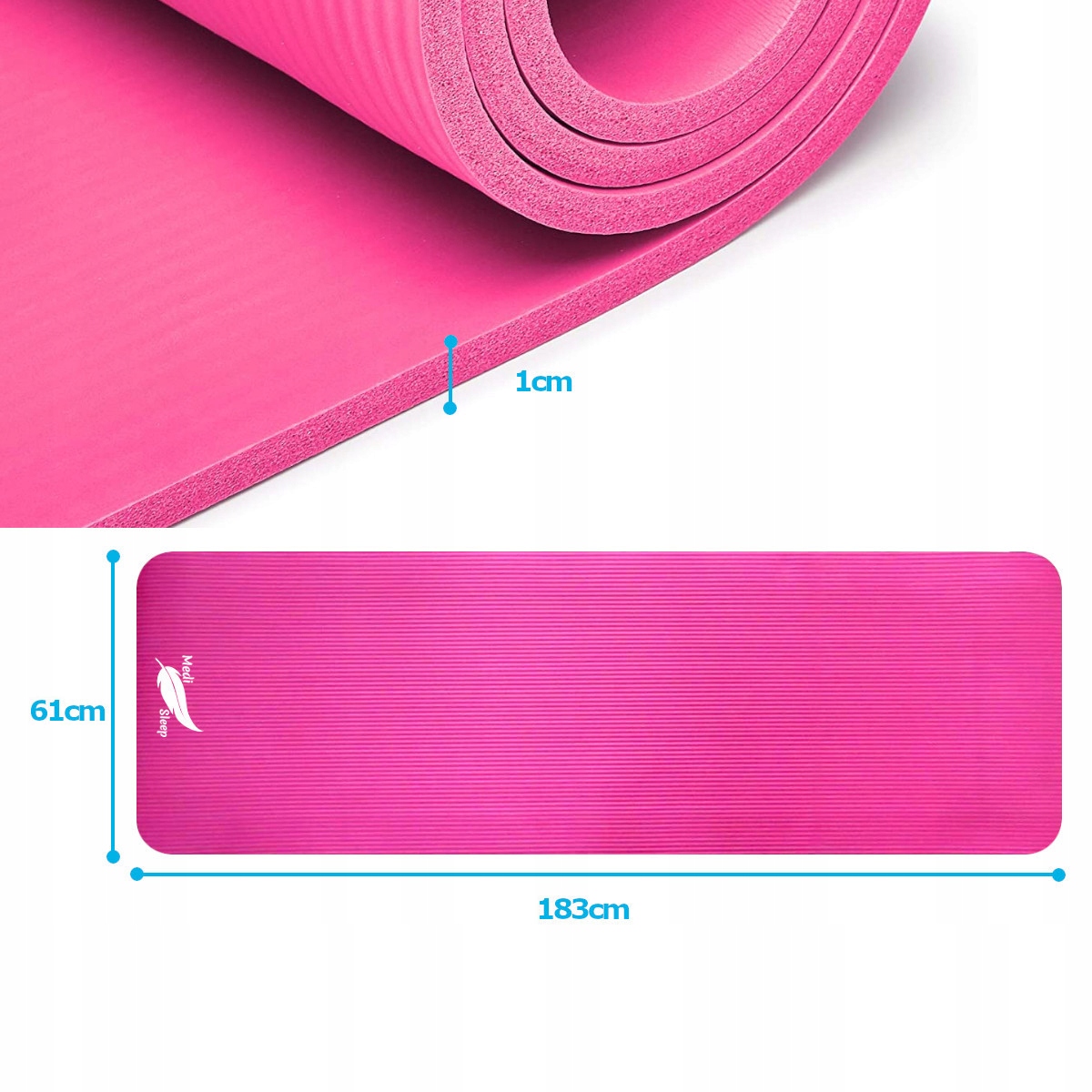 MATA DO ĆWICZEŃ GRUBA GIMNASTYCZNA JOGI FITNESS, MATA PIANKOWA NA SIŁOWNIE Długość (cm) 183