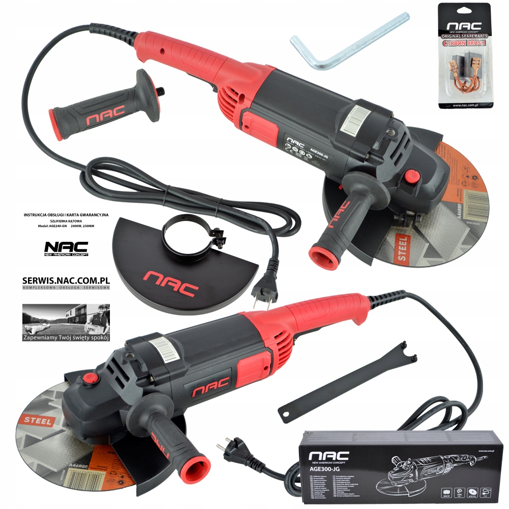 Szlifierka Kątowa Nac Potężna Moc 3000 W Tarcza 230 MM Łagodny Rozruch