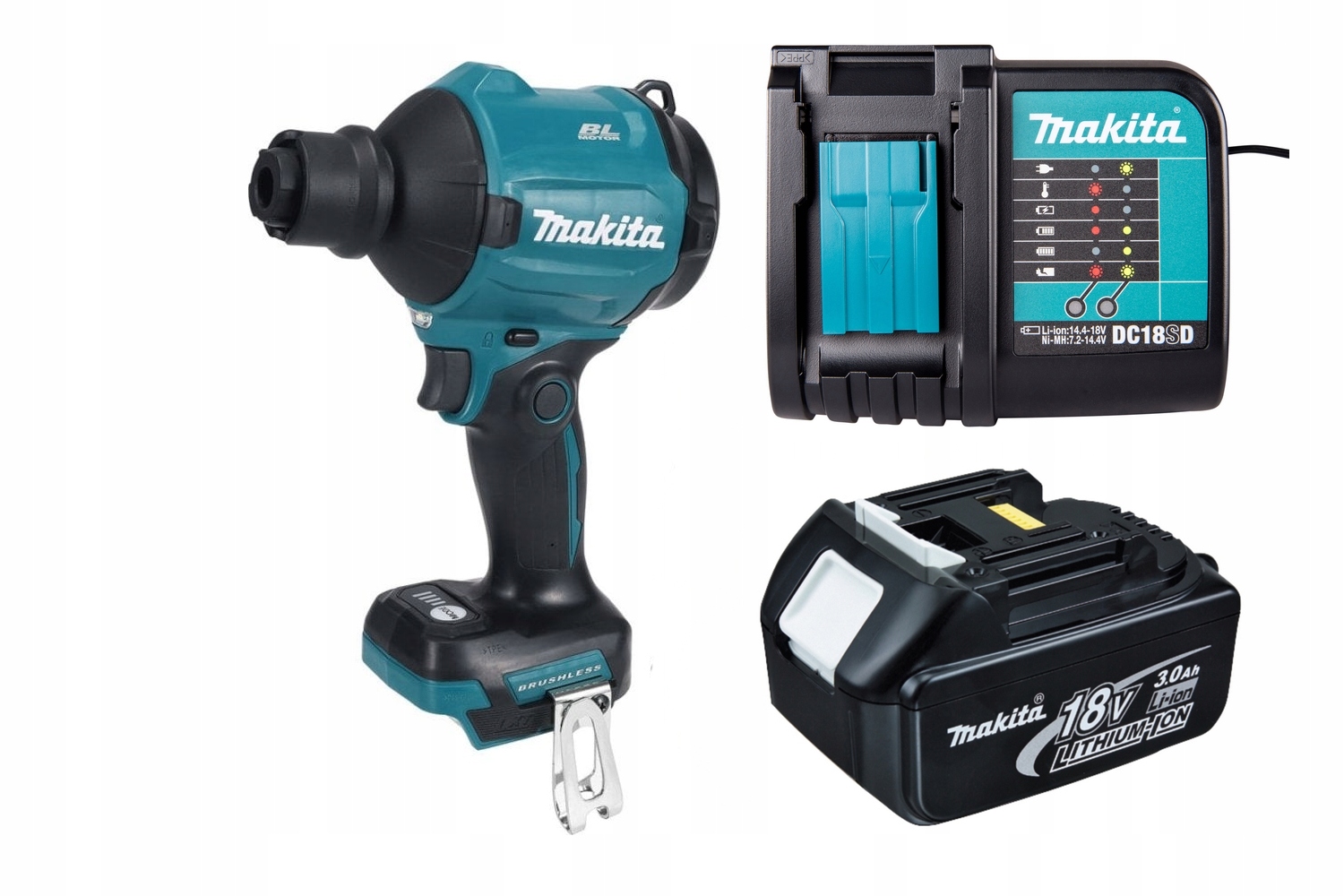 Makita Dmuchawa akumulatorowa Pompka DAS180 Bldc 18V Aku 3AH+ ŁAD.DC18SD