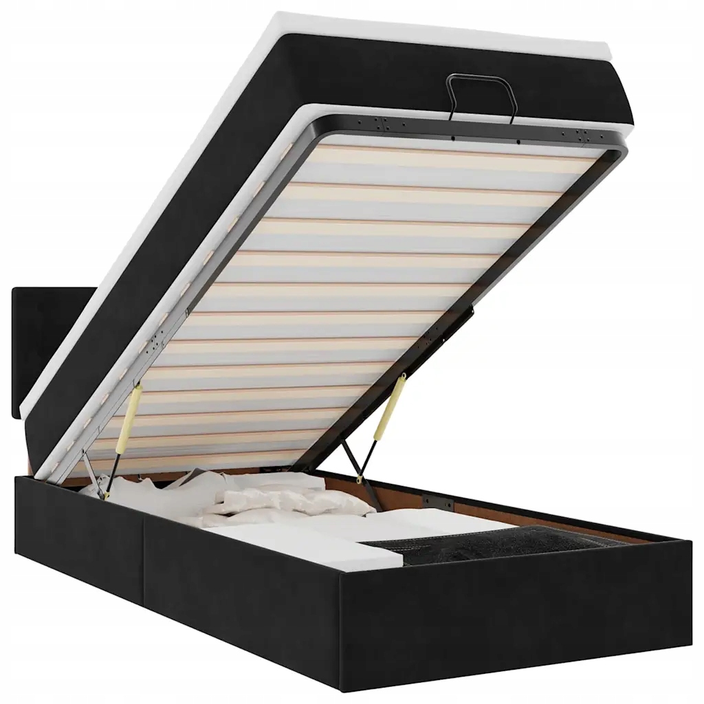 Černá otoman s matrací 203 x 90 x 78/88 cm, taštičkové pružiny, Led