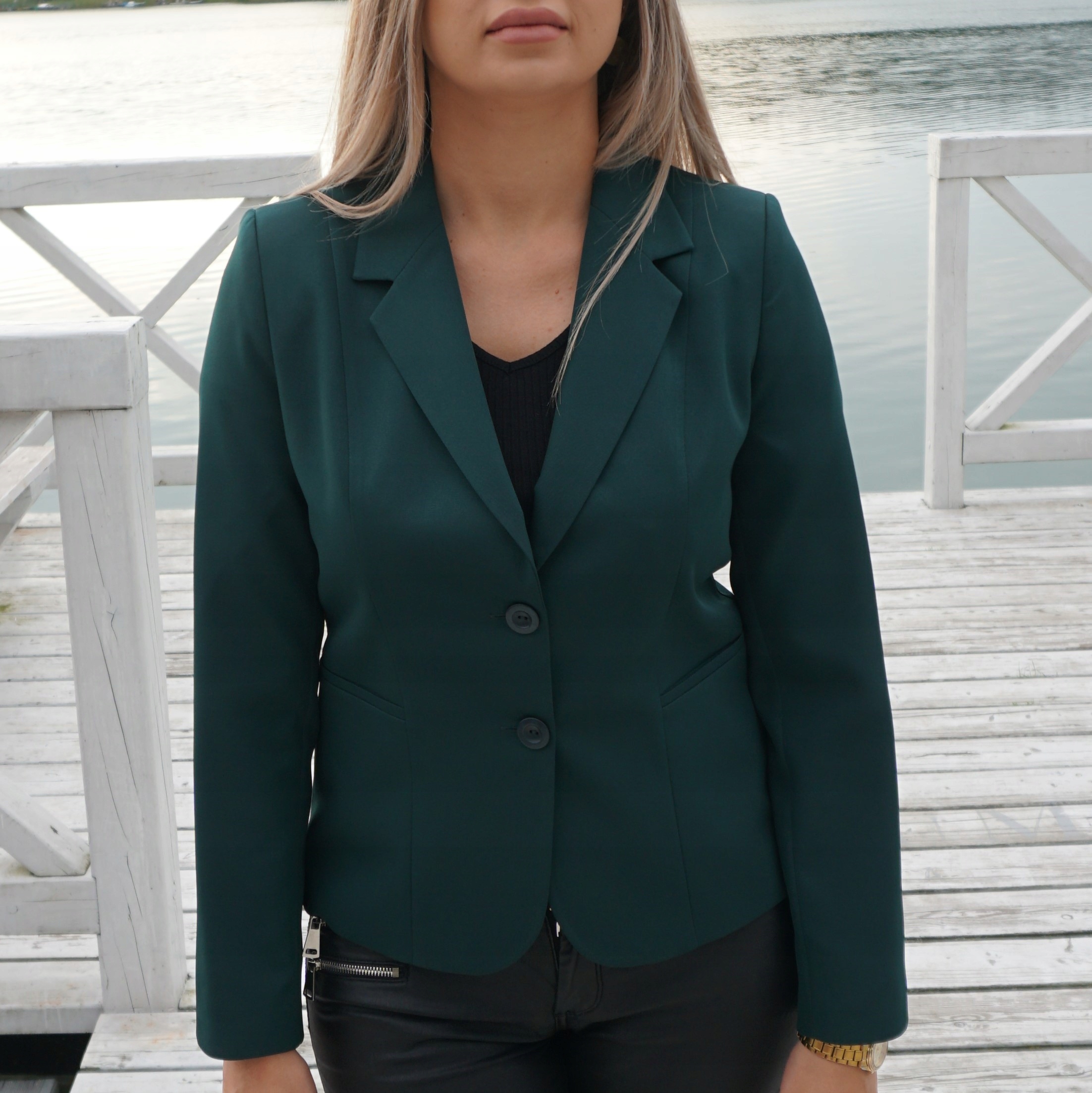 Żakiet damski klasyczny z klapami zielony roz.48 Materiał dominujący poliester