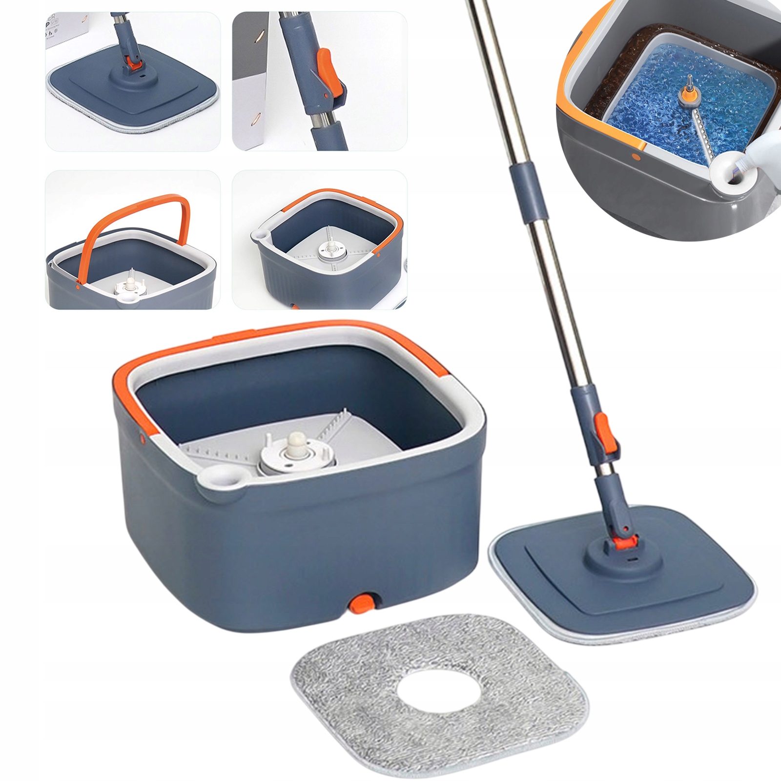 Levně Sada Mopu S Kbelíkem 2-KOMOROVÁ, Mikrovláknová, Otočná A Odnímatelná, Modrá