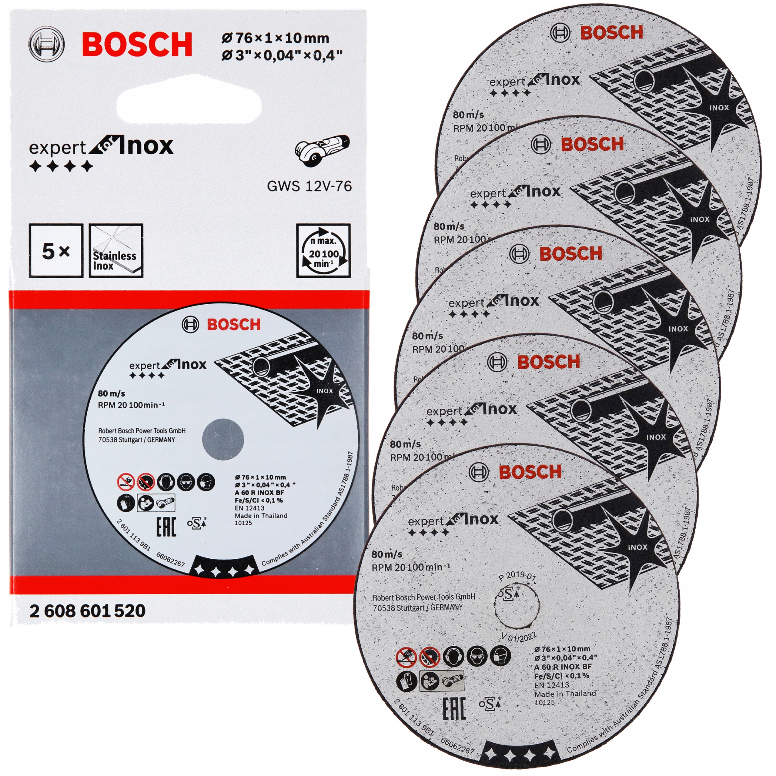 Tarcza Inox 76mm/1mm do Gws 12V-76 GWS12V-76 2608601520 Bosch 5 sztuk