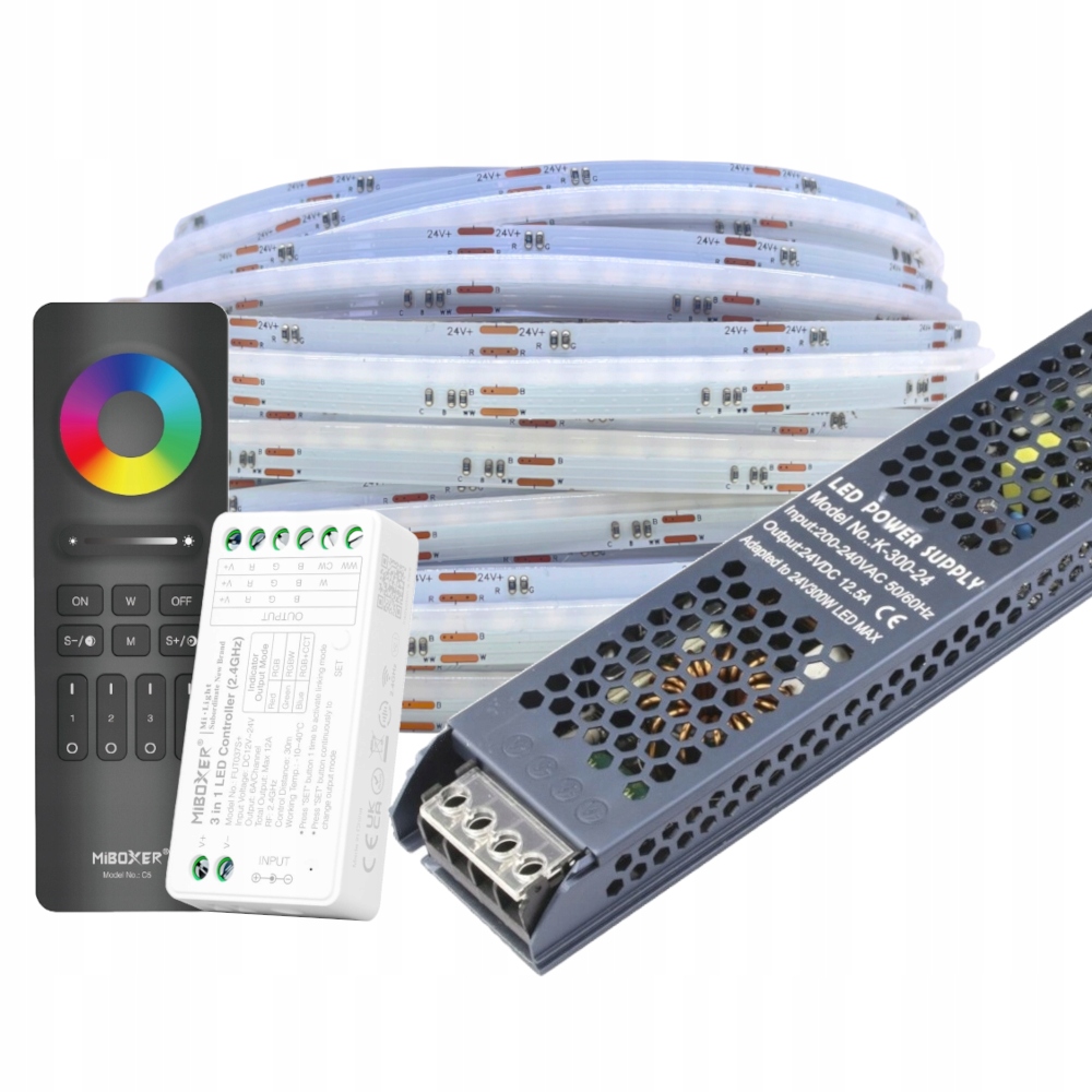 Zestaw Taśma Led Cob 10m Rgbcct 5w1 22W/m 840D 24V Sterownik Pilot Zasilacz