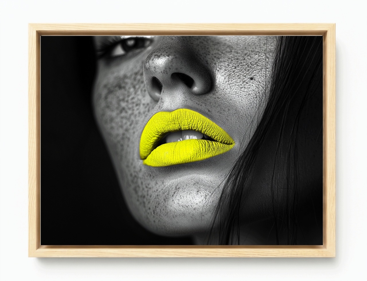 Obraz Rám American Box Portrét Žena Tvár Makro Foto Neon Žltá 80x60
