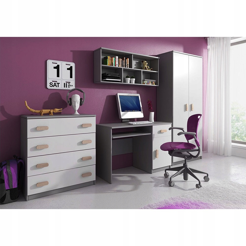 SIMBA 7 Zestaw mebli młodzieżowych / biało-szary Kolor mebla odcienie szarości
