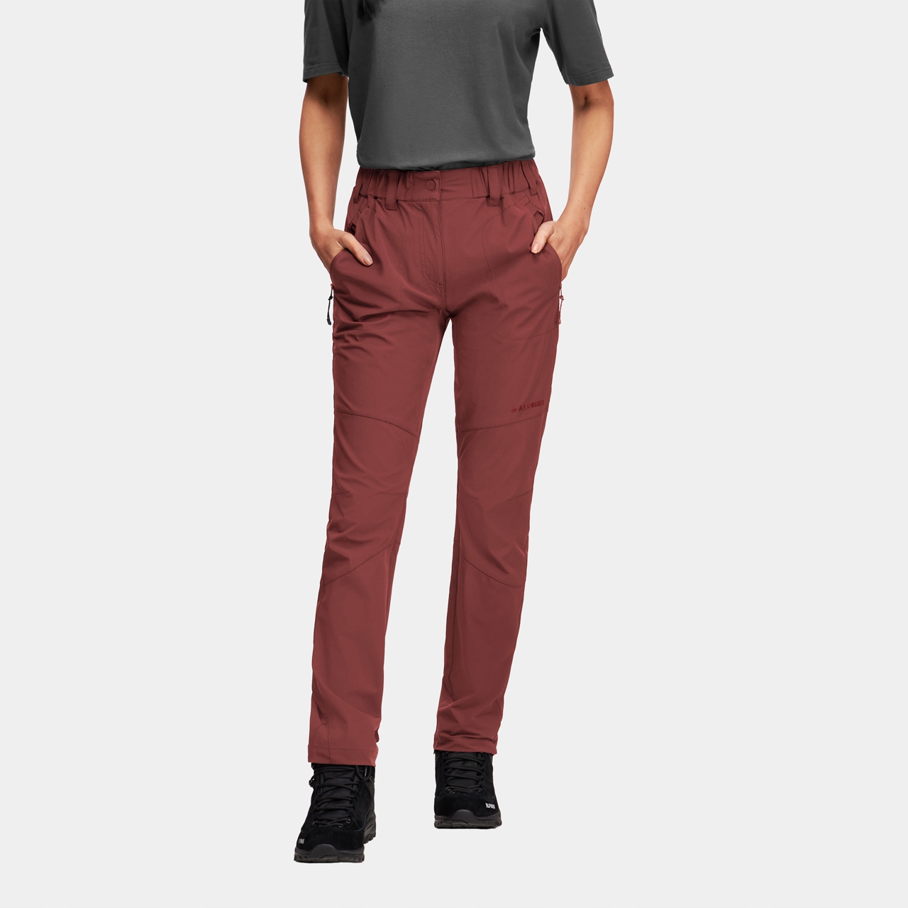 Spodnie trekkingowe damskie Alpinus Marmore bordowe lekkie, elastyczne 2XL