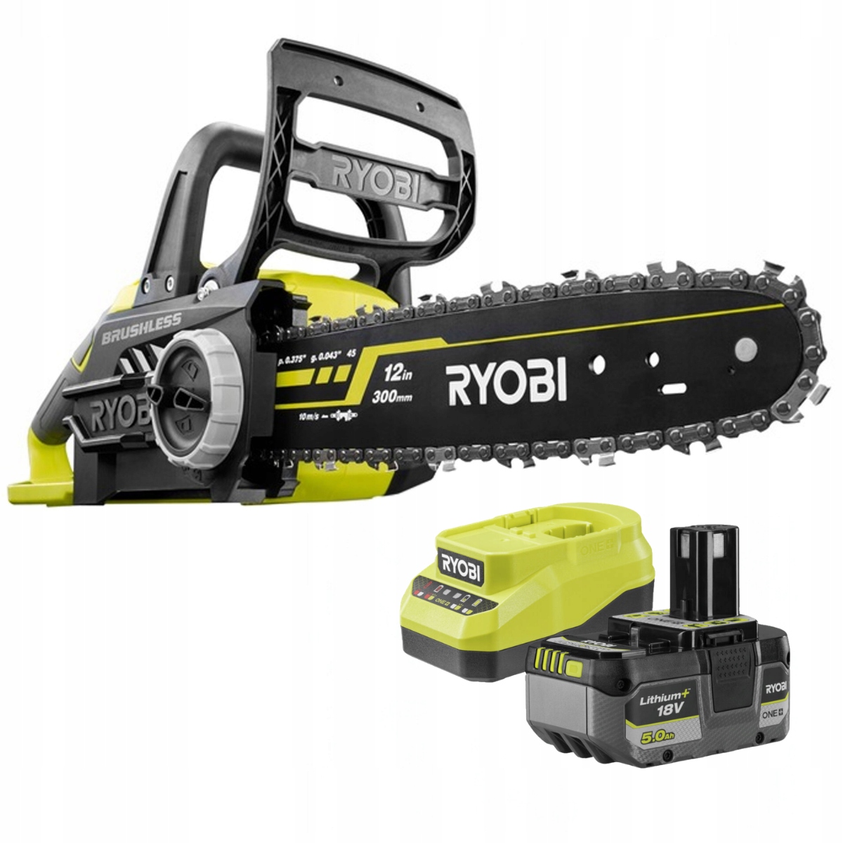 Ryobi Akum Pilka Bezuhlíková Řetězová Pila 18V 30Cm Nabíječka Aku 5Ah